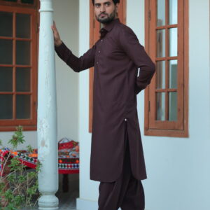 Elegant Wine Red Shalwar Kameez with Matte Golden Accents