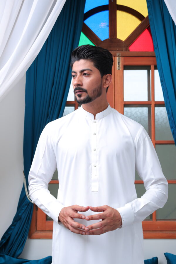 Pure White Shalwar Kameez - Image 3