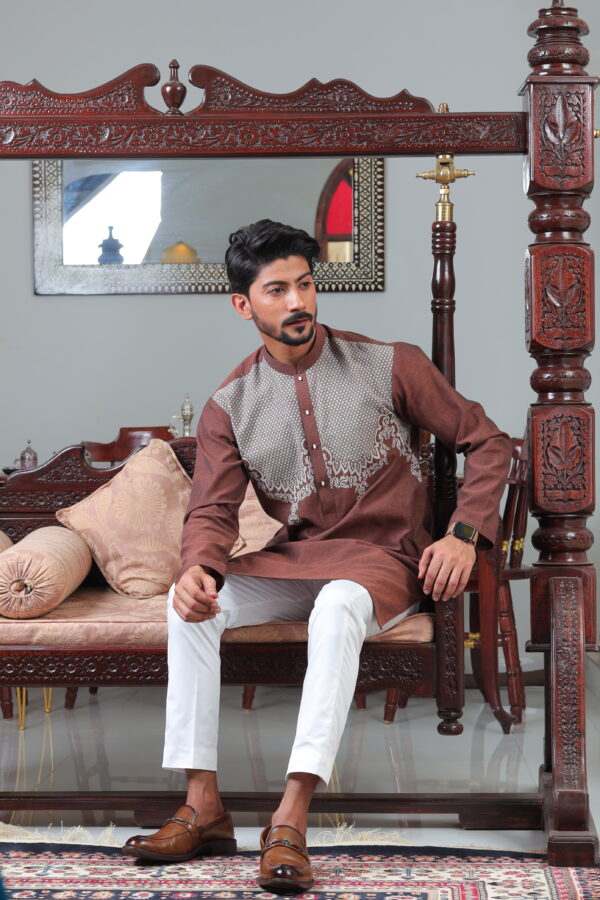 Brown Embroidered Kurta