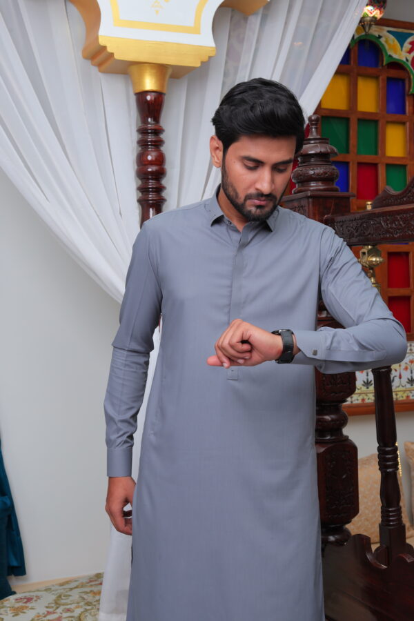 Steel Grey Shalwar Kameez - Image 3