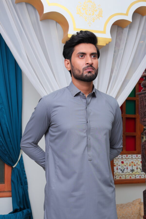 Steel Grey Shalwar Kameez - Image 4