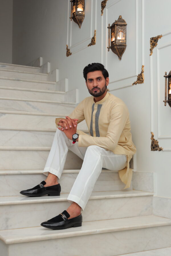Pale Gold Kurta with Embroidery - Image 2