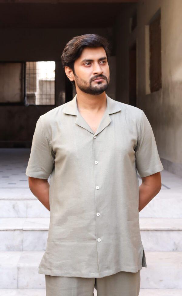 Dusty Green Cuban Linen Shirt - Image 5