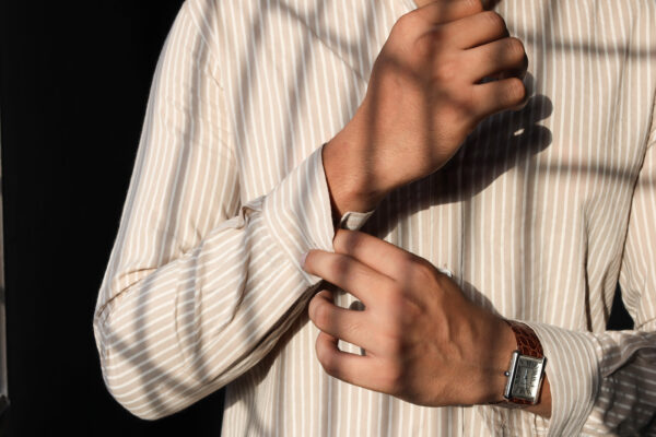 Beige Pinstripe Full Sleeves  Shirt - Image 5