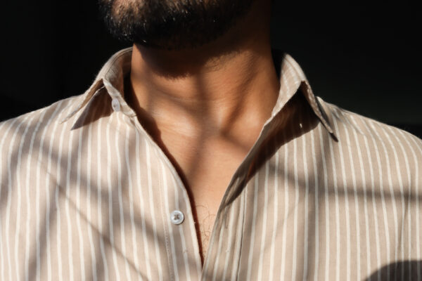 Beige Pinstripe Full Sleeves  Shirt - Image 2