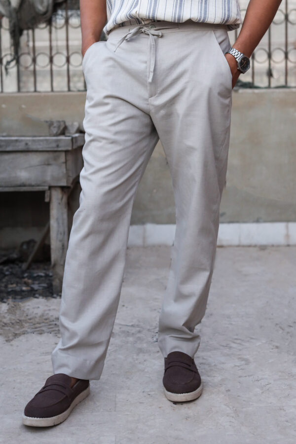 Pale Grey Linen Loose Pants
