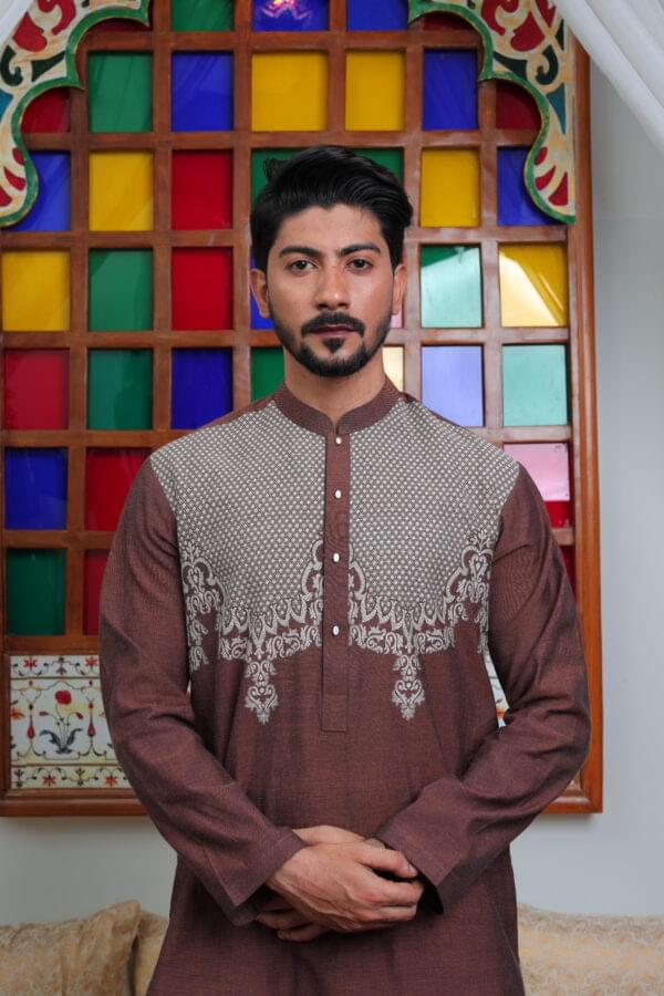 Brown Embroidered Kurta